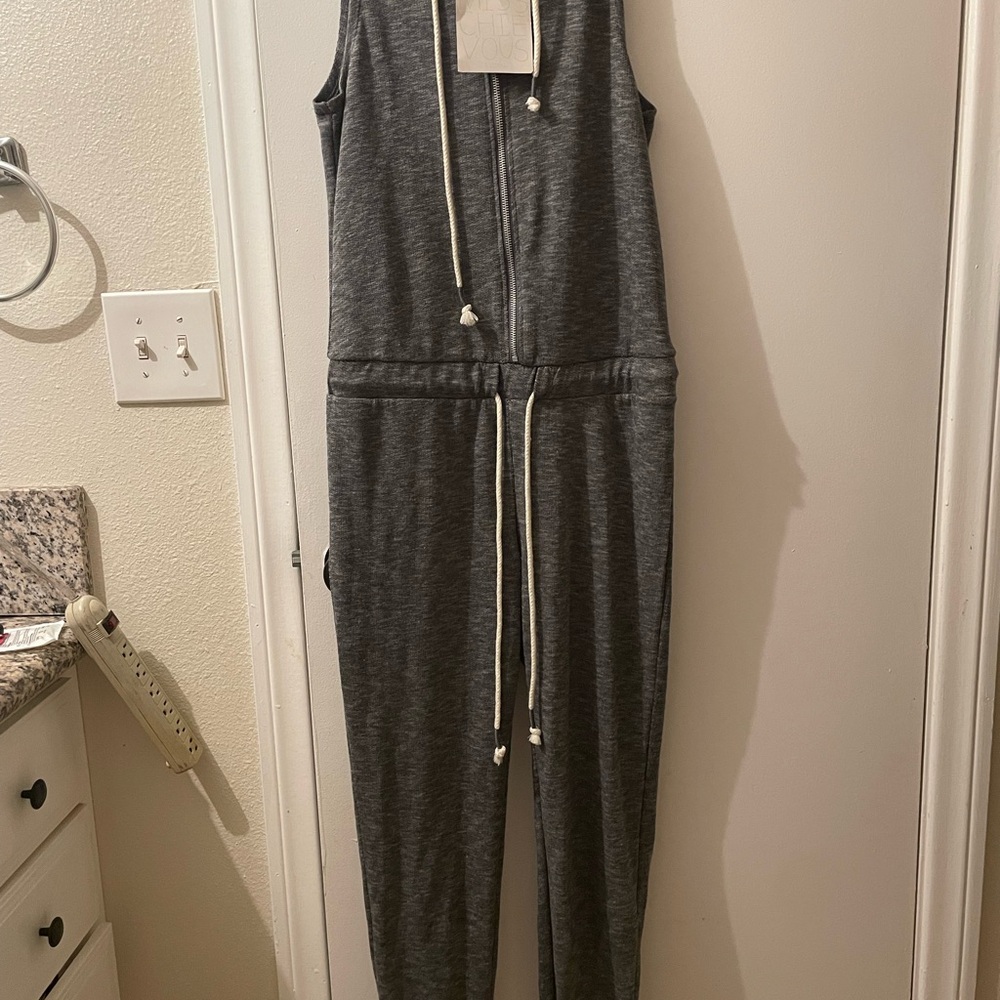Miss Chievous Gray Knit Jumpsuit with Drawstring Waist